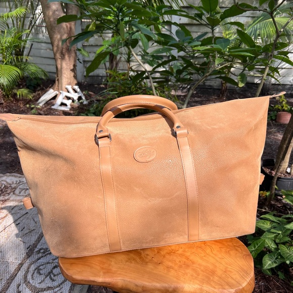 Spacious Tan Duffel Bag with Textured Material and Sturdy Handles